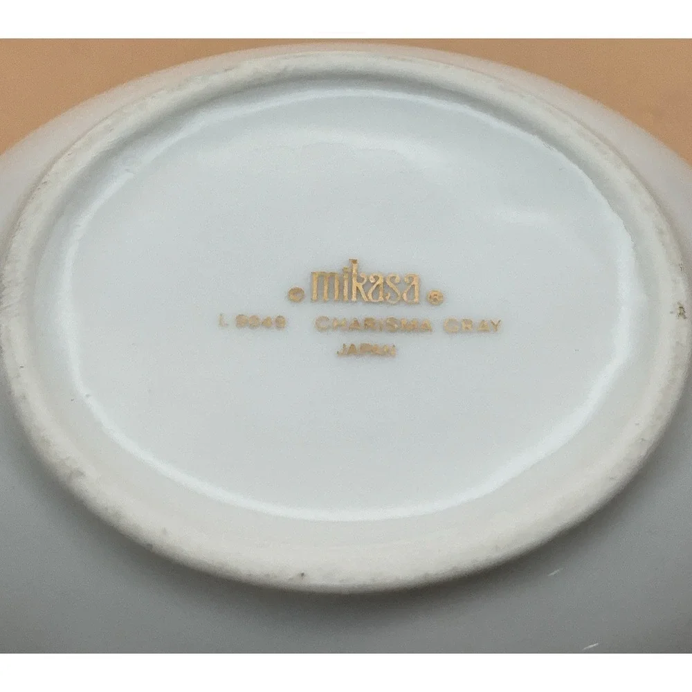 Mikasa Charisma Gray Sugar Bowl Lid Creamer Set Fine China L9049 Vintage Japan